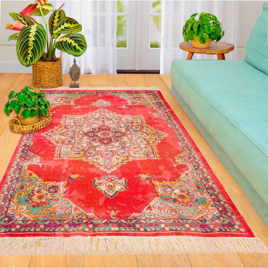 Red Moroccan Area Rug 4x6' 120x180cm - Mandala Life ART